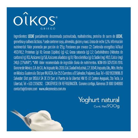 Yoghurt Griego Sin Azúcar Añadida Oikos Natural 900 g con 10 g de Proteína image number 4