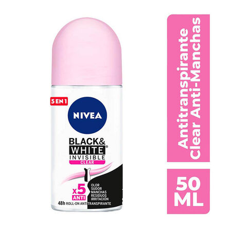 Desodorante Antimanchas Nivea Black&White Invisible Clear Roll On 50 ml image number 2