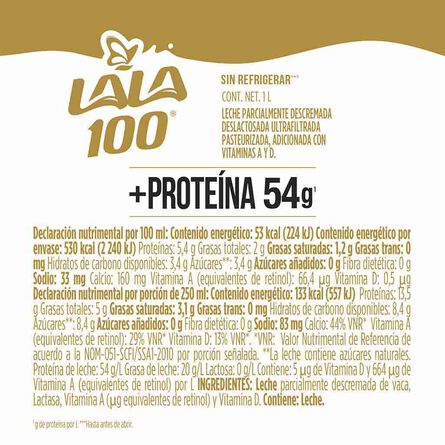 Leche Lala 100 Sin Lactosa Proteína 1 Litro image number 2