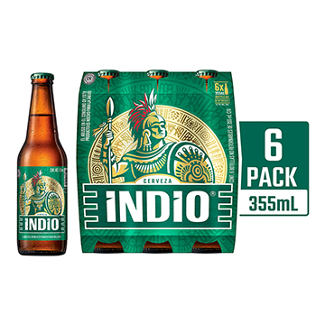 Cerveza Indio 6 Pack  Botella 355 ml